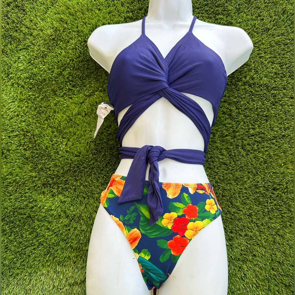 Purple Bikini with Vibrant Floral Design